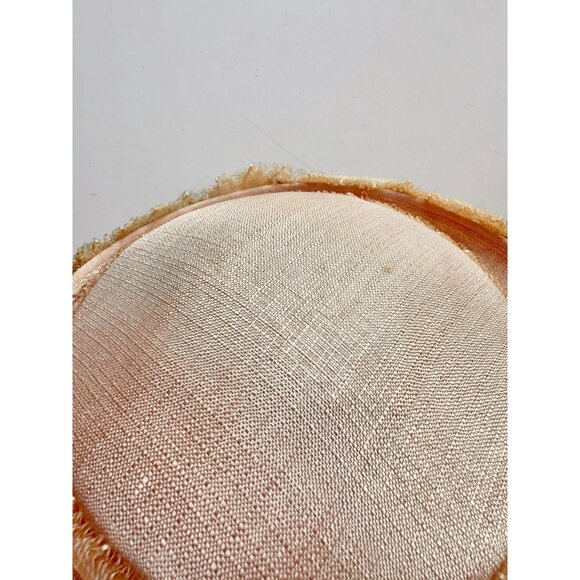 Vintage Pale Peach Pink Sinamay Curly Straw Trim Bumper Capulet Hat - Picture 6 of 14